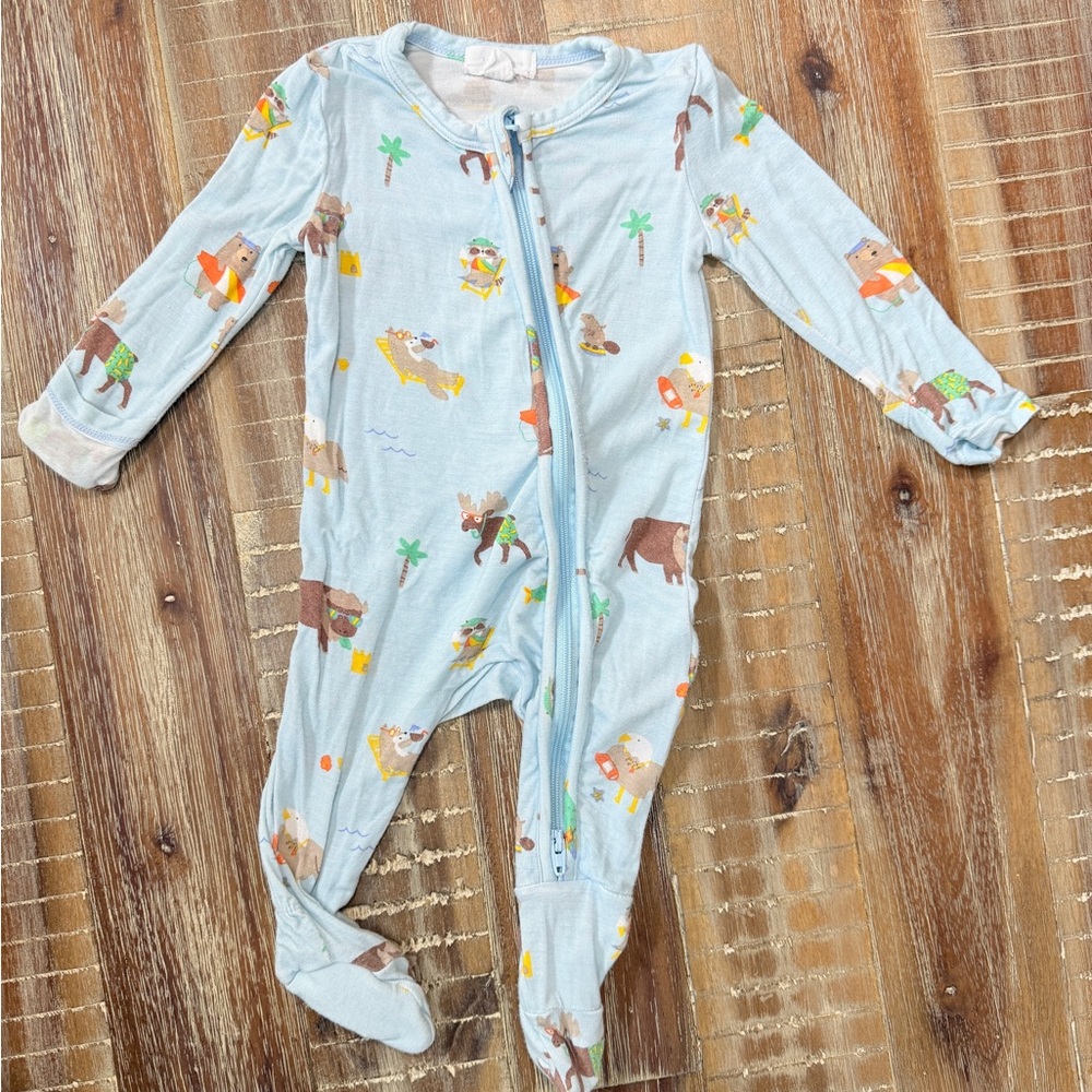 Angel Dear Double Zipper Bamboo Baby Footie Pajama - Blue Beach tropical